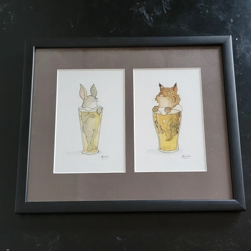 original Beer Art Bar Painting Blissful Bobcat and Rabbit Pilsner T12